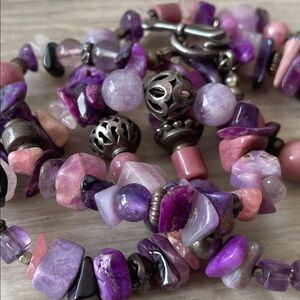OFFERS WELCOMED Beautiful Multi Stone Purple, Pink,  Silver-tone Beaded Necklace